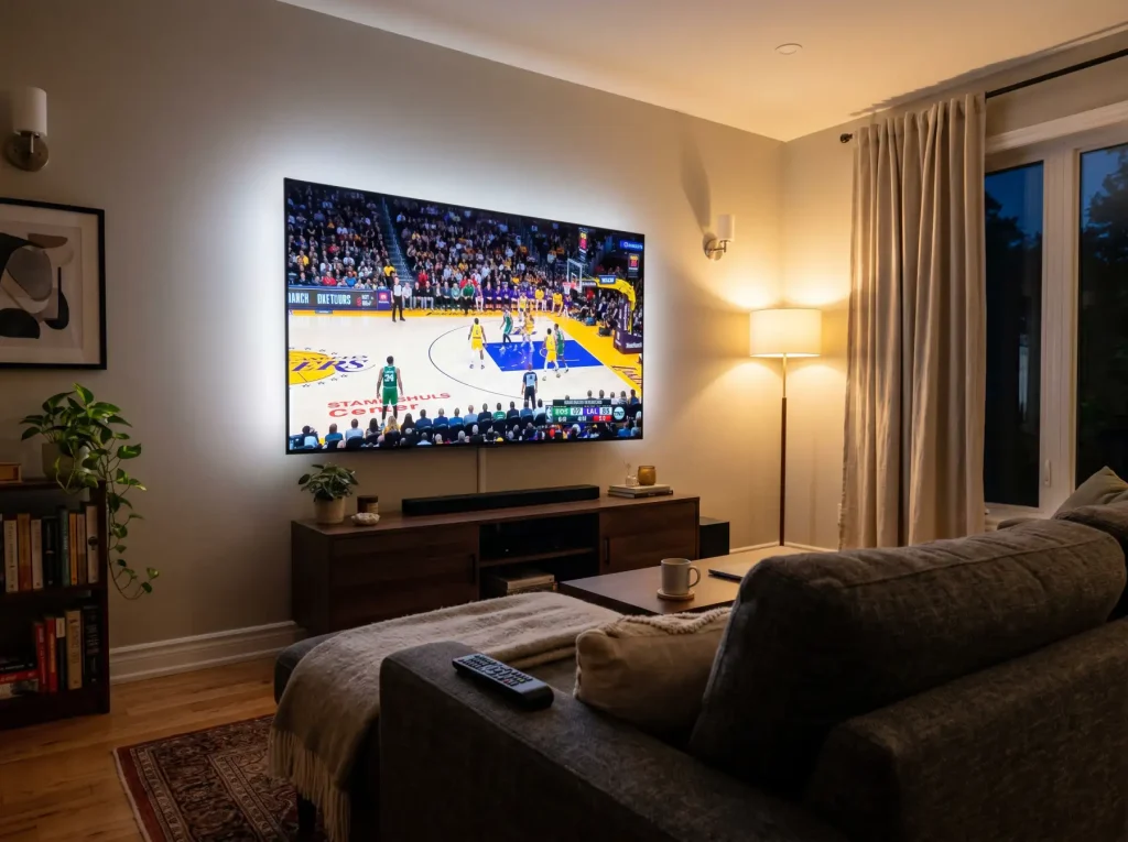 Televisión mostrando un partido de la Final Four de Euroliga en directo