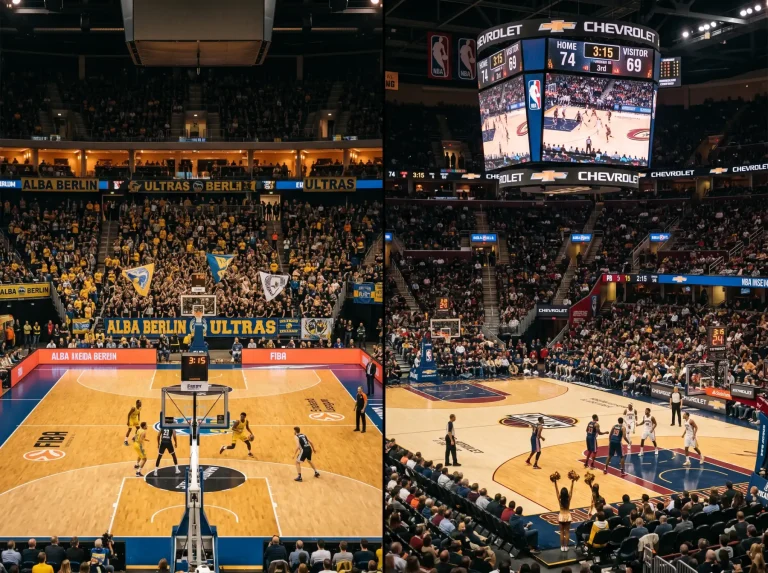 Comparación visual entre un partido de Euroliga y uno de NBA con datos de apuestas