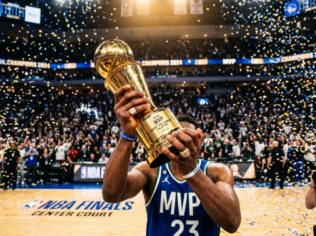Jugador de Euroliga recibiendo el trofeo de MVP de la Final Four