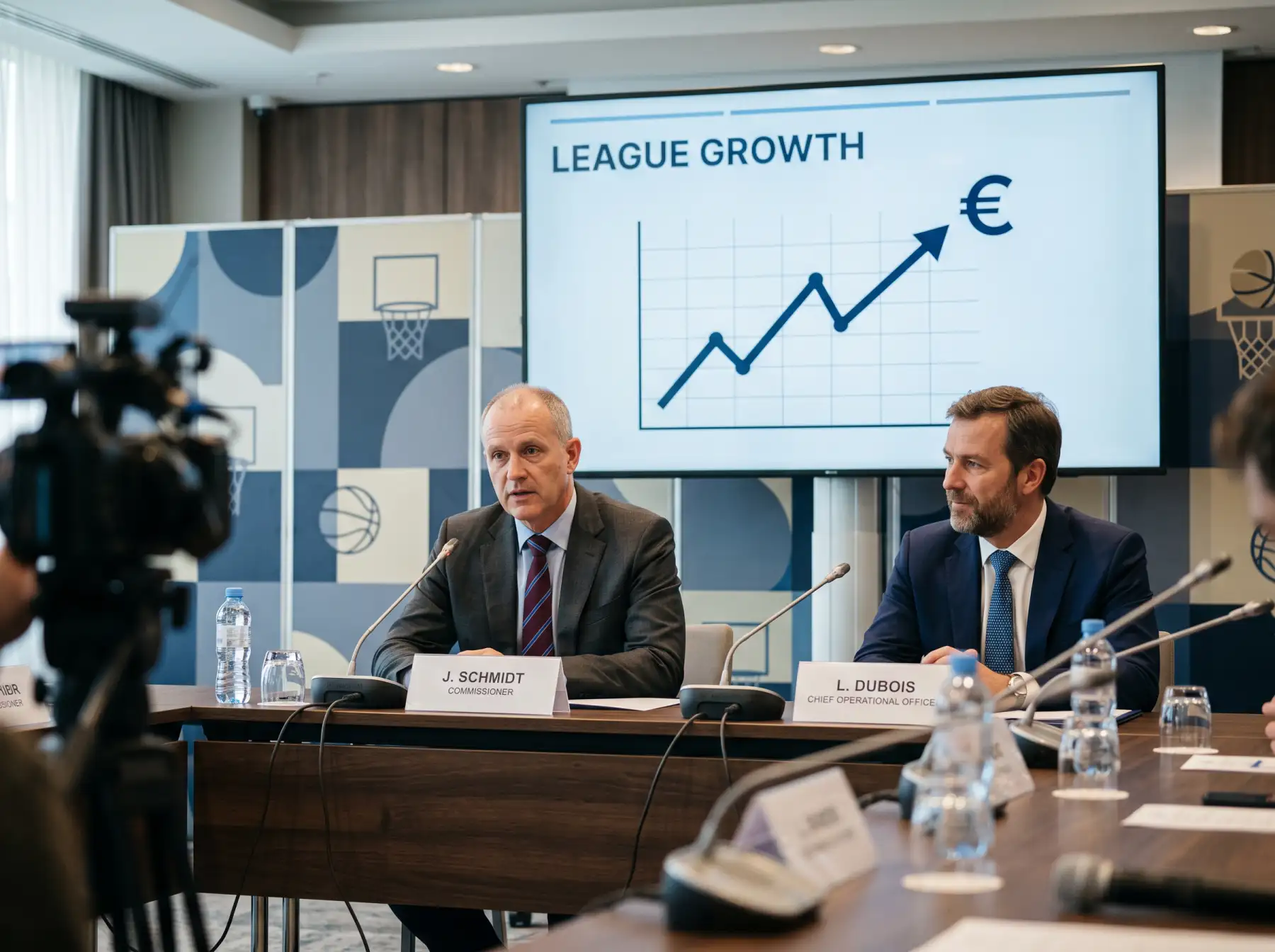 Conferencia de prensa de la Euroliga con directivos presentando datos de crecimiento e inversión